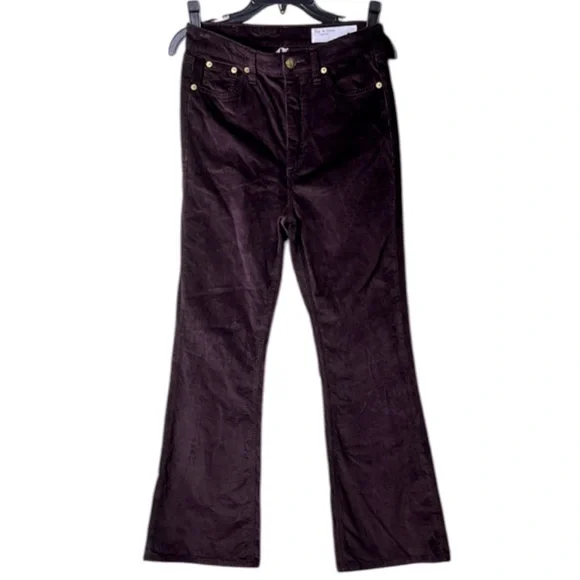 RAG & BONE Casey Corduroy High Rise Flare Jeans in Burgundy - Size 27 - Picture 3 of 16